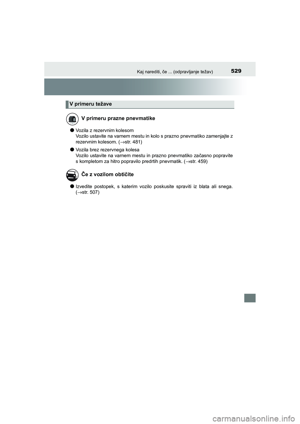 TOYOTA AYGO 2020 Navodila Za Uporabo (in Slovenian) 529Kaj narediti, če ... (odpravljanje težav)
AYGO_OM_Europe_OM9A012E
lVozila z rezervnim kolesom
Vozilo ustavite na varnem mestu in kolo s prazno pnevmatiko zamenjajte z
rezervnim kolesom. (→str. TOYOTA AYGO 2020 Navodila Za Uporabo (in Slovenian) 529Kaj narediti, če ... (odpravljanje težav)
AYGO_OM_Europe_OM9A012E
lVozila z rezervnim kolesom
Vozilo ustavite na varnem mestu in kolo s prazno pnevmatiko zamenjajte z
rezervnim kolesom. (→str.