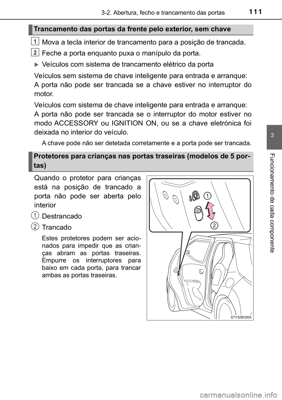 TOYOTA AYGO 2017  Manual de utilização (in Portuguese) 111������$�E�H�U�W�X�U�D���I�H�F�K�R��H��W�U�D�Q�F�D�P�H�Q�W�R��G�D�V��S�R�U�W�D�V
�
�)�X�Q�F�L�R�Q�D�P�H�Q�W�R��G�H��F�D�G�D��F�R�P�S�R�Q�H�Q�W�H
<0030005200590044000300440003005700480