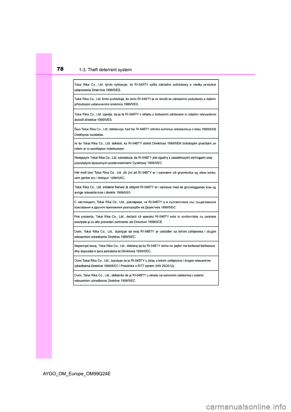 TOYOTA AYGO 2017   (in English) Manual PDF 781-3. Theft deterrent system
AYGO_OM_Europe_OM99Q24E 