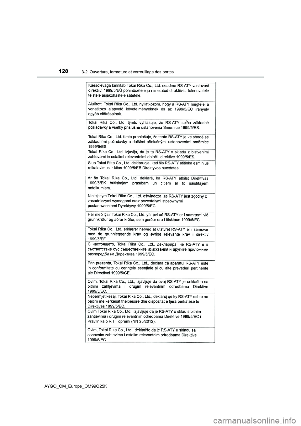 TOYOTA AYGO 2017 Notices Demploi (in French) 1283-2. Ouverture, fermeture et verrouillage des portes
AYGO_OM_Europe_OM99Q25K TOYOTA AYGO 2017 Notices Demploi (in French) 1283-2. Ouverture, fermeture et verrouillage des portes
AYGO_OM_Europe_OM99Q25K