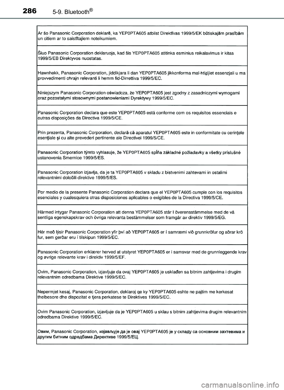 TOYOTA AYGO 2018  Brugsanvisning (in Danish) 2865-9. Bluetooth®
OM99R11DK
OM99R11DK.book  Page 286  Thursday, December 14, 2017  11:19 AM 