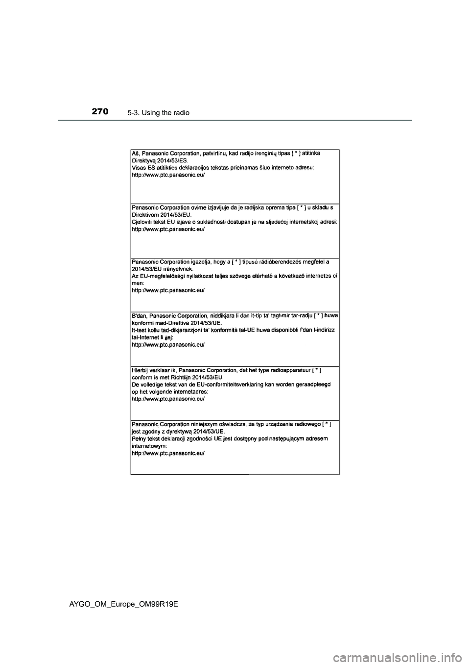 TOYOTA AYGO 2019  Owners Manual (in English) 2705-3. Using the radio
AYGO_OM_Europe_OM99R19E 
