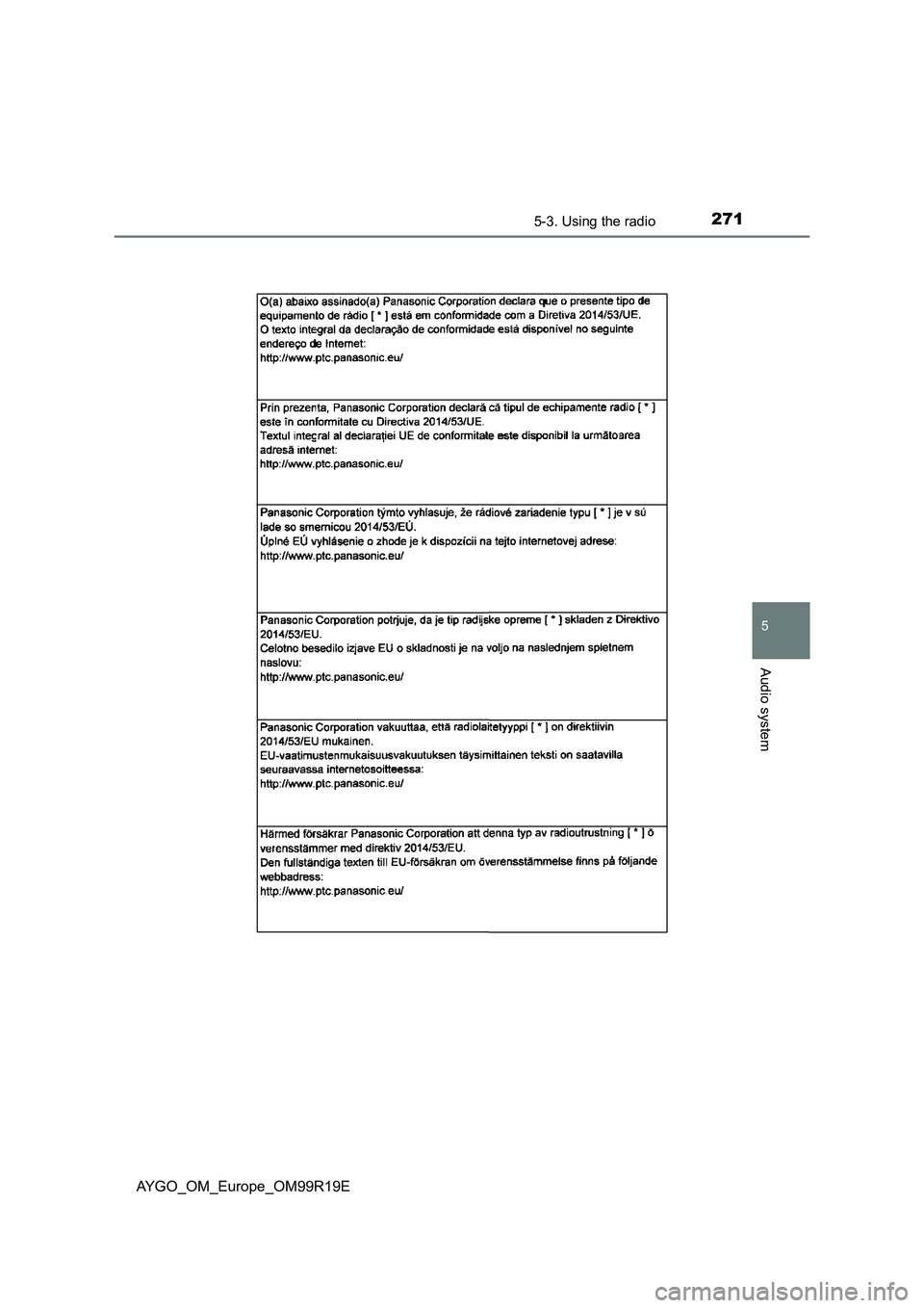 TOYOTA AYGO 2019  Owners Manual (in English) 2715-3. Using the radio
5
Audio system
AYGO_OM_Europe_OM99R19E 