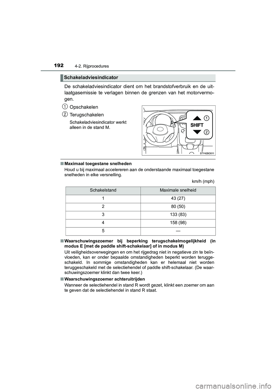 TOYOTA AYGO 2019  Instructieboekje (in Dutch) 1924-2. Rijprocedures
AYGO_OM_Europe_OM99R19E
De  schakeladviesindicator  dient  om  het  brandstofverbruik  en  de  uit-
laatgasemissie  te  verlagen  binnen  de  grenzen  van  het  motorvermo -
gen.