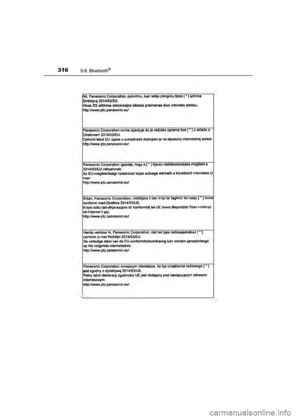 TOYOTA AYGO 2019  Instructieboekje (in Dutch) 3165-9. Bluetooth®
AYGO_OM_Europe_OM99R19E
AYGO_OM_Europe_OM99R19E.book  Page 316  Friday, February 16, 2018  4:26 PM 