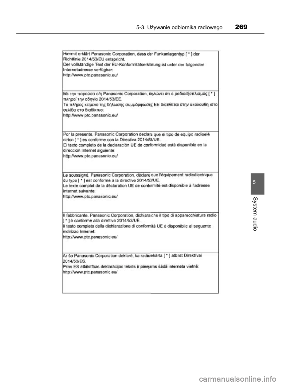 TOYOTA AYGO 2019  Instrukcja obsługi (in Polish) 5-3. U˝ywanie odbiornika radiowego269
5
System audio
11 AYGO OM99R19E  3/26/18  12:08 PM  Page 269    (Black plate) 