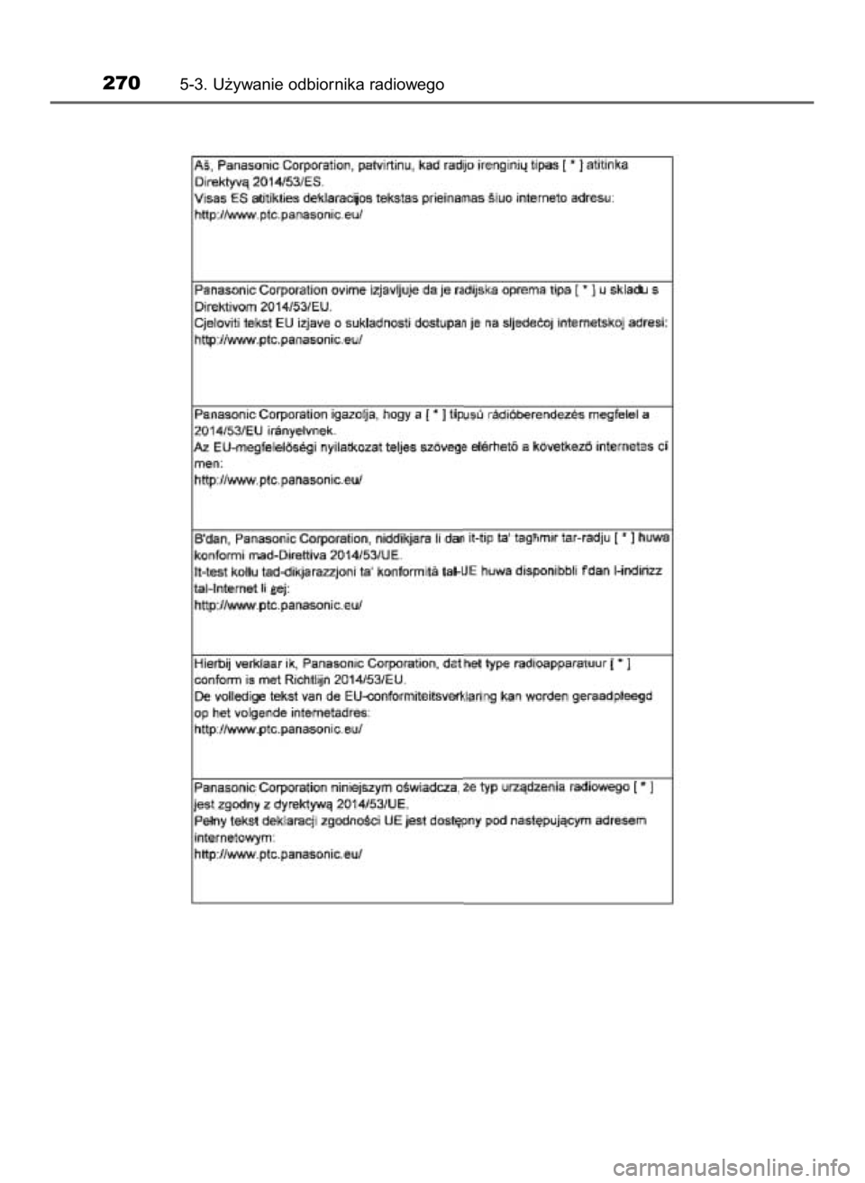 TOYOTA AYGO 2019  Instrukcja obsługi (in Polish) 2705-3. U˝ywanie odbiornika radiowego
11 AYGO OM99R19E  3/26/18  12:08 PM  Page 270    (Black plate) 