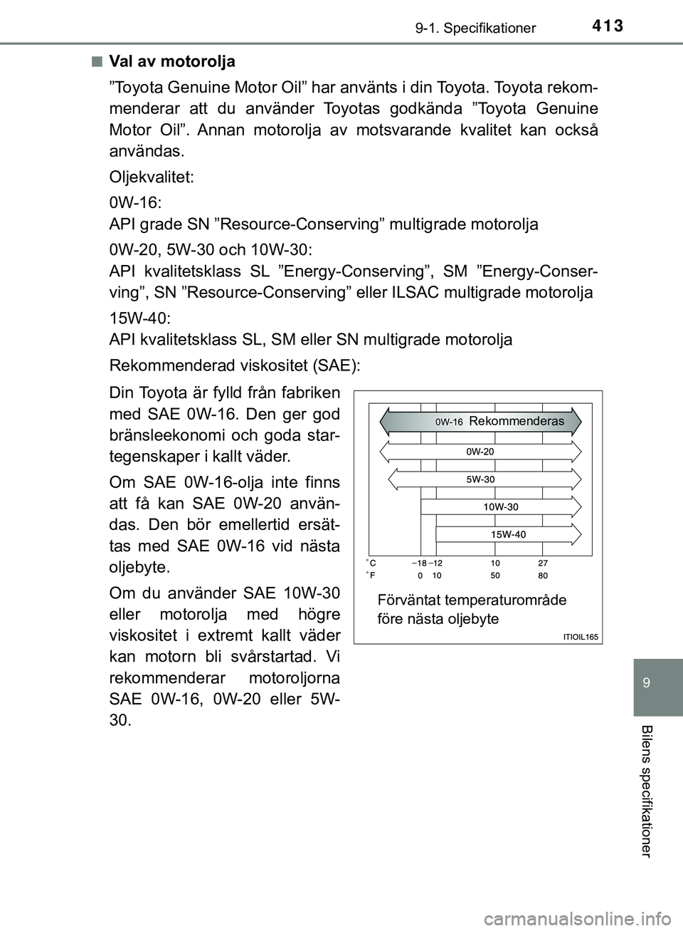 TOYOTA AYGO 2019 Bruksanvisningar (in Swedish) 4139-1. Specifikationer
9
Bilens specifikationer
AYGO_OM_Europe_OM99R19SEn
Val av motorolja
”Toyota Genuine Motor Oil” har använts i din Toyota. Toyota rekom-
menderar att du använder Toyotas go TOYOTA AYGO 2019 Bruksanvisningar (in Swedish) 4139-1. Specifikationer
9
Bilens specifikationer
AYGO_OM_Europe_OM99R19SEn
Val av motorolja
”Toyota Genuine Motor Oil” har använts i din Toyota. Toyota rekom-
menderar att du använder Toyotas go