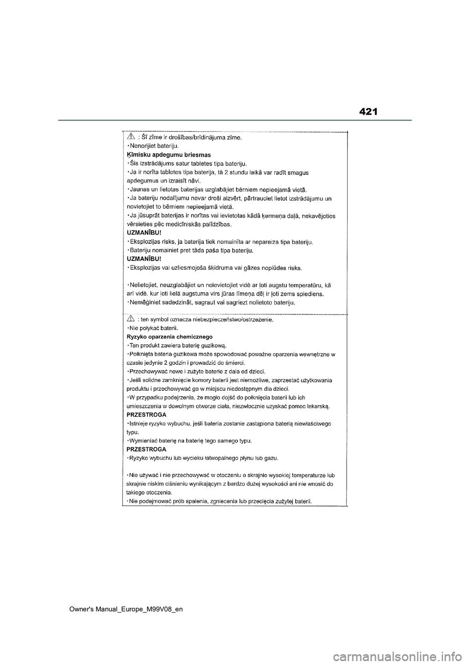 TOYOTA AYGO X 2022 Owners Manual (in English) 421
Owner's Manual_Europe_M99V08_en TOYOTA AYGO X 2022 Owners Manual (in English) 421
Owner's Manual_Europe_M99V08_en