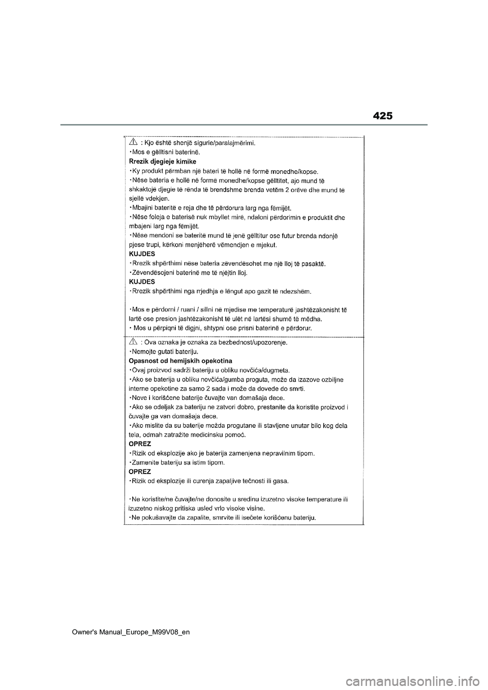 TOYOTA AYGO X 2022 Owners Manual (in English) 425
Owner's Manual_Europe_M99V08_en TOYOTA AYGO X 2022 Owners Manual (in English) 425
Owner's Manual_Europe_M99V08_en