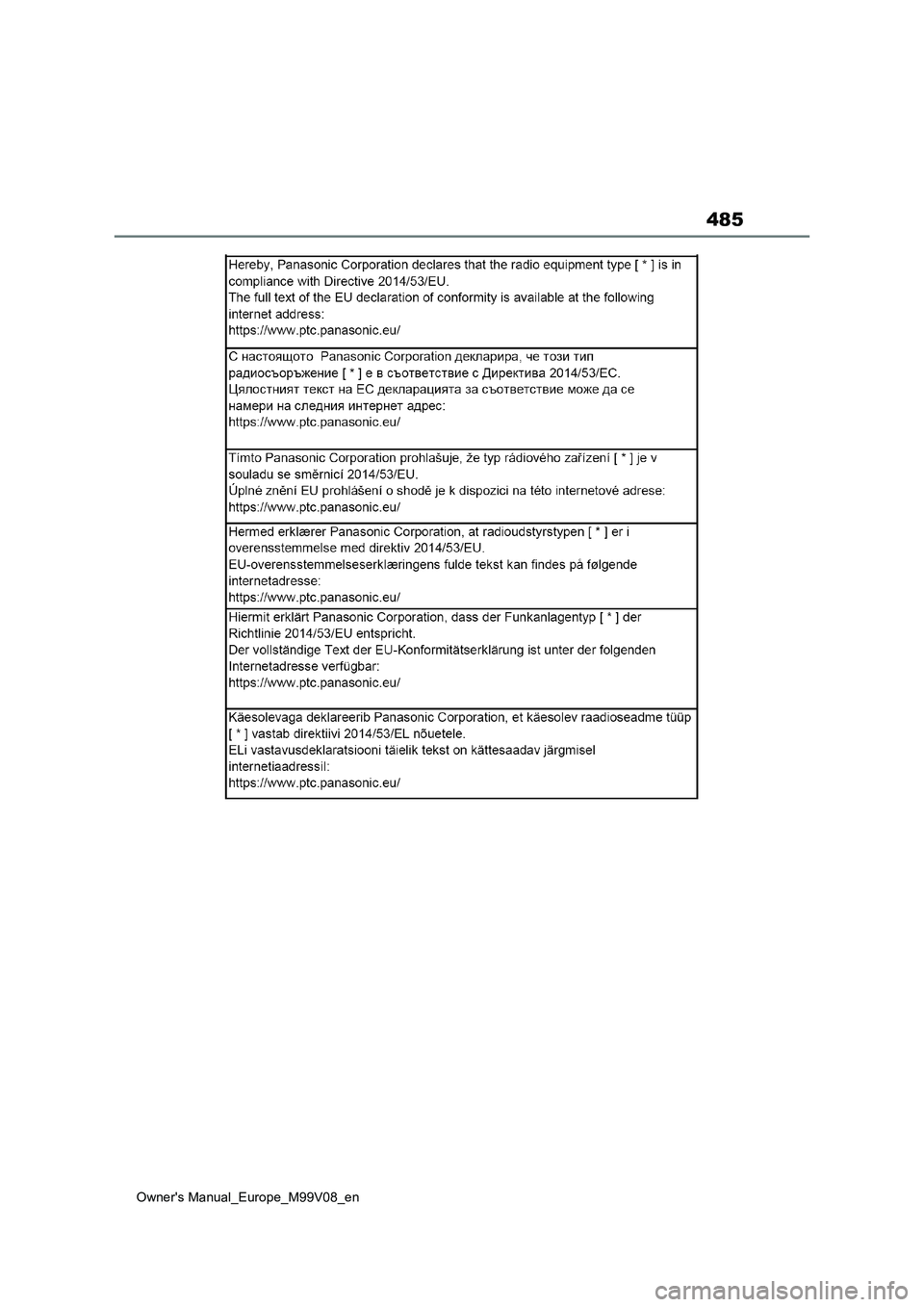 TOYOTA AYGO X 2022 Owners Manual (in English) 485
Owner's Manual_Europe_M99V08_en TOYOTA AYGO X 2022 Owners Manual (in English) 485
Owner's Manual_Europe_M99V08_en