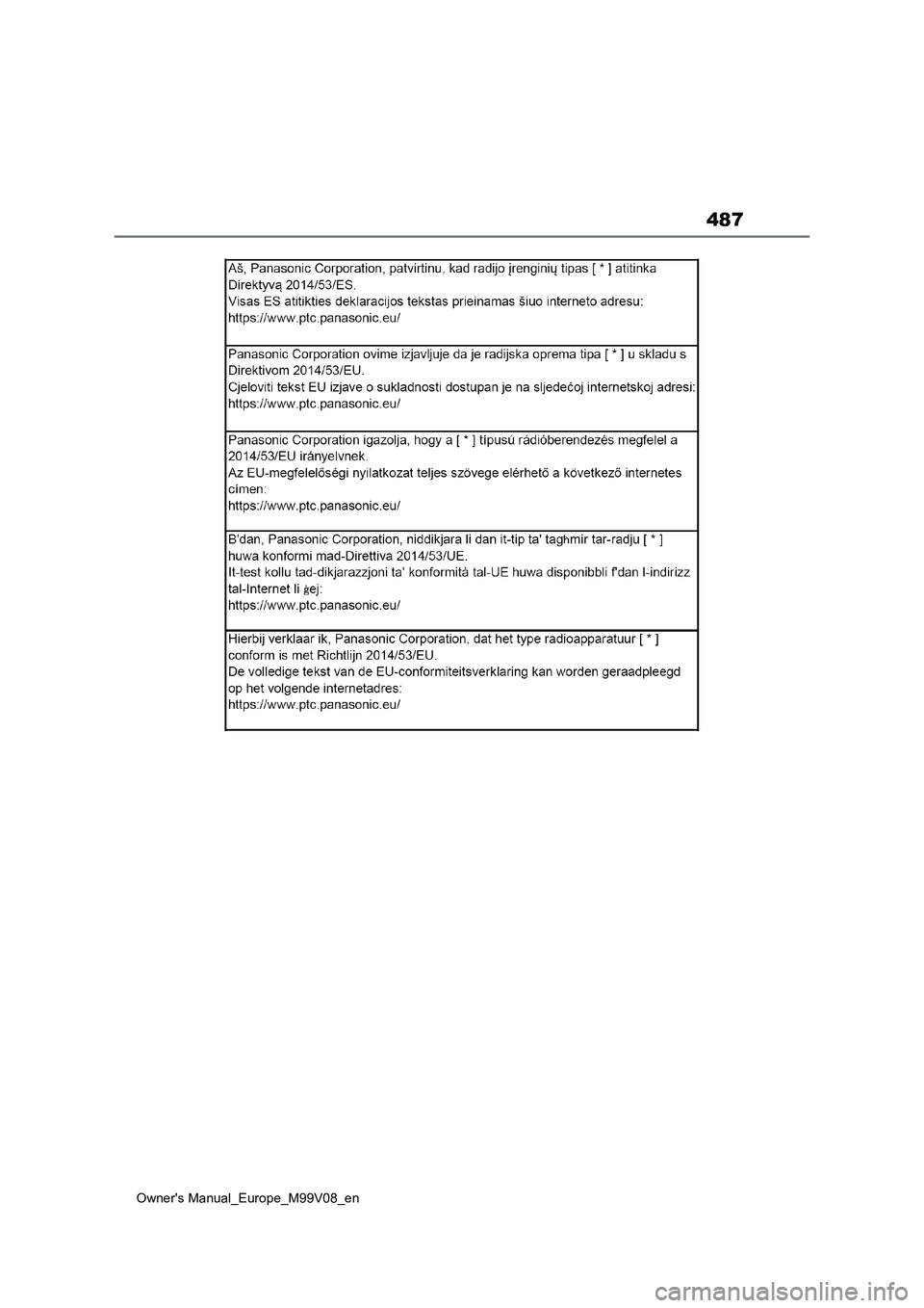 TOYOTA AYGO X 2022 Owners Manual (in English) 487
Owner's Manual_Europe_M99V08_en TOYOTA AYGO X 2022 Owners Manual (in English) 487
Owner's Manual_Europe_M99V08_en