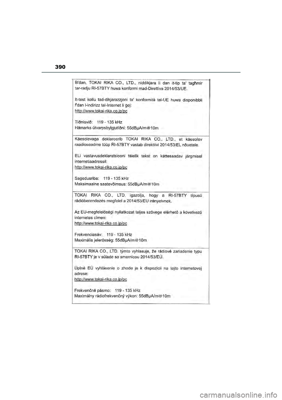 TOYOTA AYGO X 2022  Instructieboekje (in Dutch) 390
Handleiding_Europa_M99V08_nl
Aygo_X_OM_Europe_OM99V08E.book  Page 390  Friday, October 29, 2021  2:39 PM 