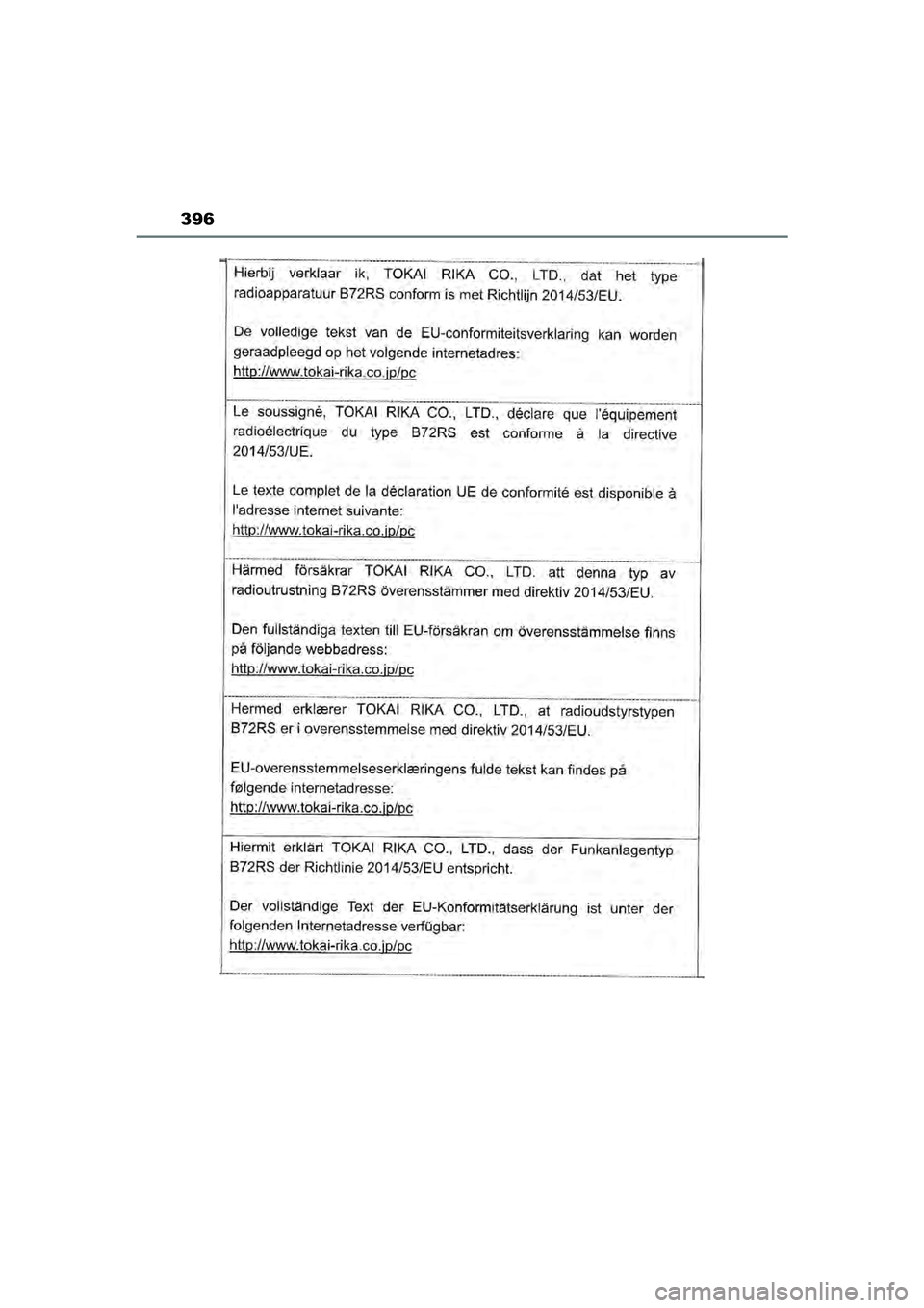 TOYOTA AYGO X 2022  Instructieboekje (in Dutch) 396
Handleiding_Europa_M99V08_nl
Aygo_X_OM_Europe_OM99V08E.book  Page 396  Friday, October 29, 2021  2:39 PM 