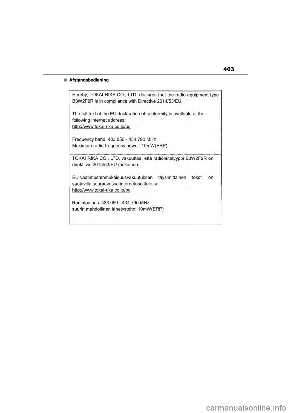 TOYOTA AYGO X 2022  Instructieboekje (in Dutch) 403
Handleiding_Europa_M99V08_nl
�QAfstandsbediening
Aygo_X_OM_Europe_OM99V08E.book  Page 403  Friday, October 29, 2021  2:39 PM 