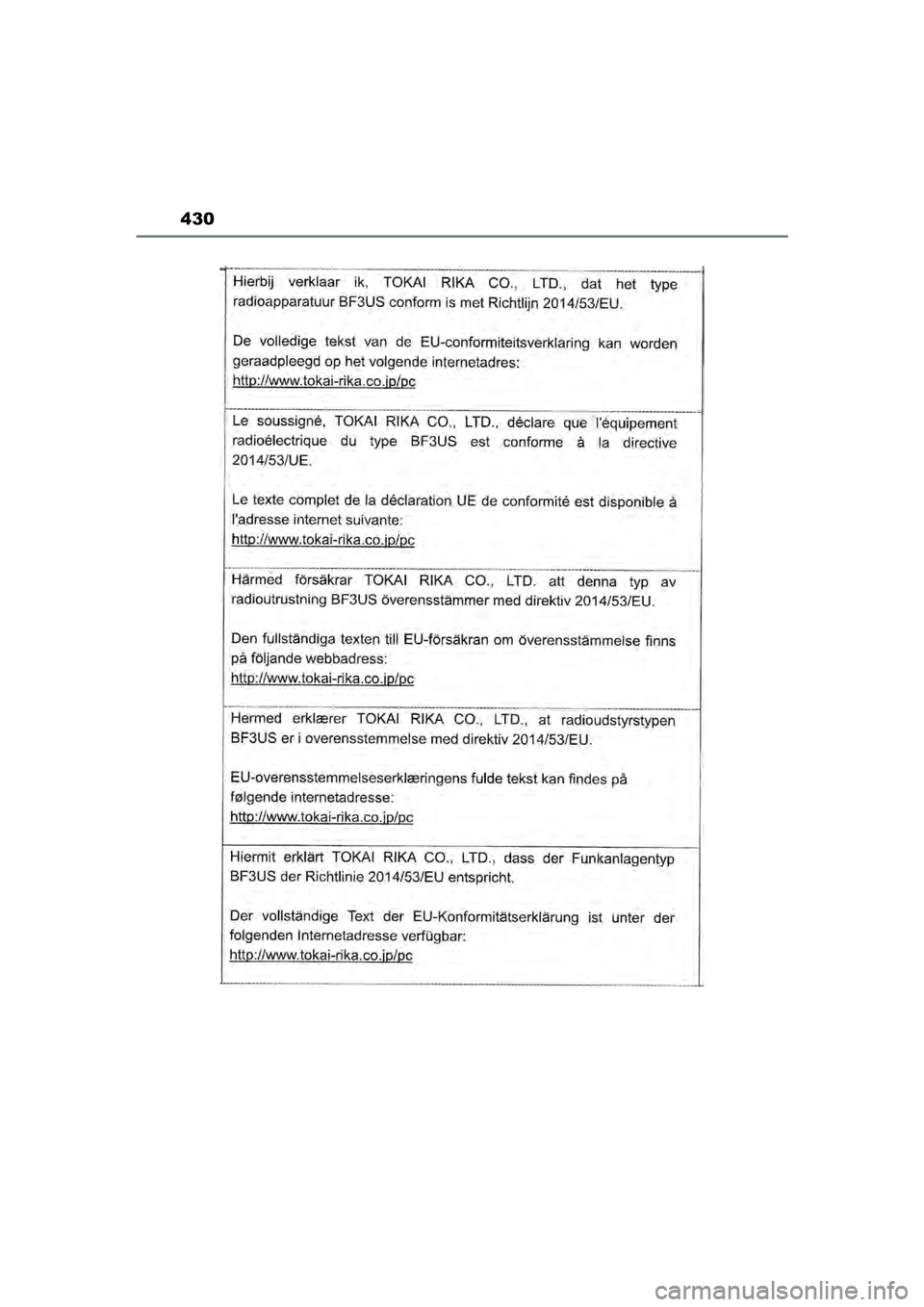 TOYOTA AYGO X 2022  Instructieboekje (in Dutch) 430
Handleiding_Europa_M99V08_nl
Aygo_X_OM_Europe_OM99V08E.book  Page 430  Friday, October 29, 2021  2:39 PM 