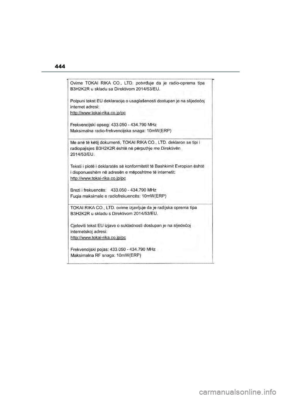TOYOTA AYGO X 2022 Instructieboekje (in Dutch) 444
Handleiding_Europa_M99V08_nl
Aygo_X_OM_Europe_OM99V08E.book Page 444 Friday, October 29, 2021 2:39 PM TOYOTA AYGO X 2022 Instructieboekje (in Dutch) 444
Handleiding_Europa_M99V08_nl
Aygo_X_OM_Europe_OM99V08E.book Page 444 Friday, October 29, 2021 2:39 PM