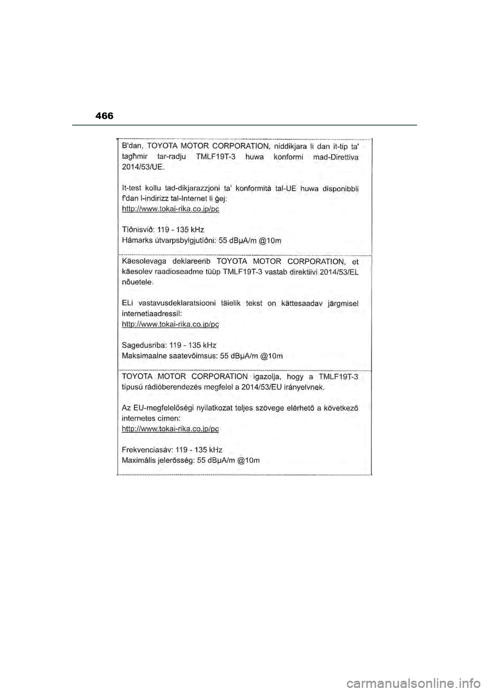TOYOTA AYGO X 2022  Instructieboekje (in Dutch) 466
Handleiding_Europa_M99V08_nl
Aygo_X_OM_Europe_OM99V08E.book  Page 466  Friday, October 29, 2021  2:39 PM 
