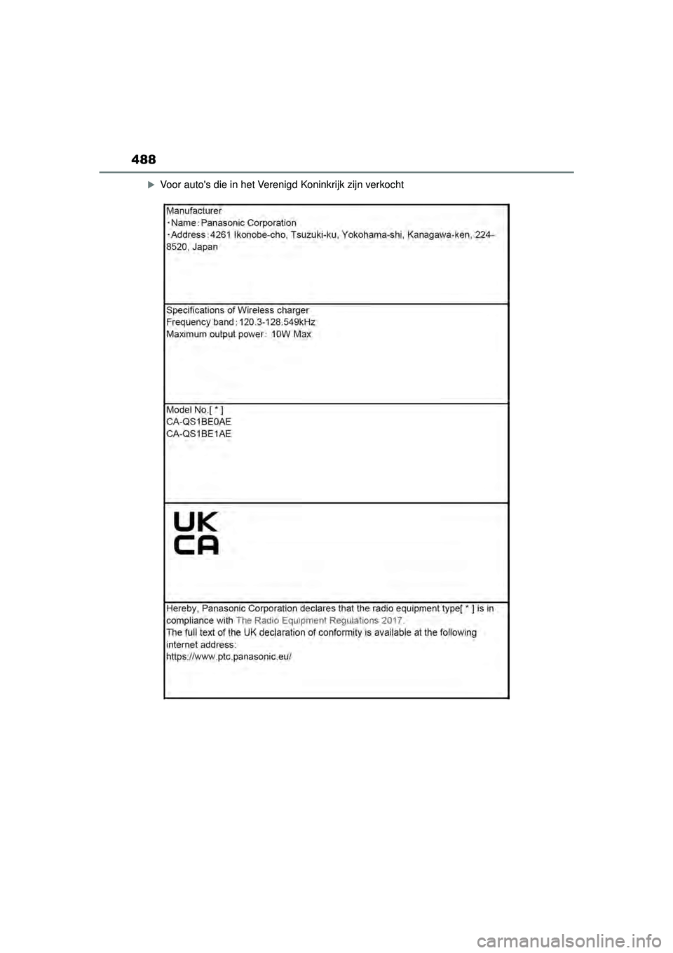 TOYOTA AYGO X 2022  Instructieboekje (in Dutch) 488
Handleiding_Europa_M99V08_nl
Voor autos die in het Verenigd Koninkrijk zijn verkocht
Aygo_X_OM_Europe_OM99V08E.book  Page 488  Friday, October 29, 2021  2:39 PM 