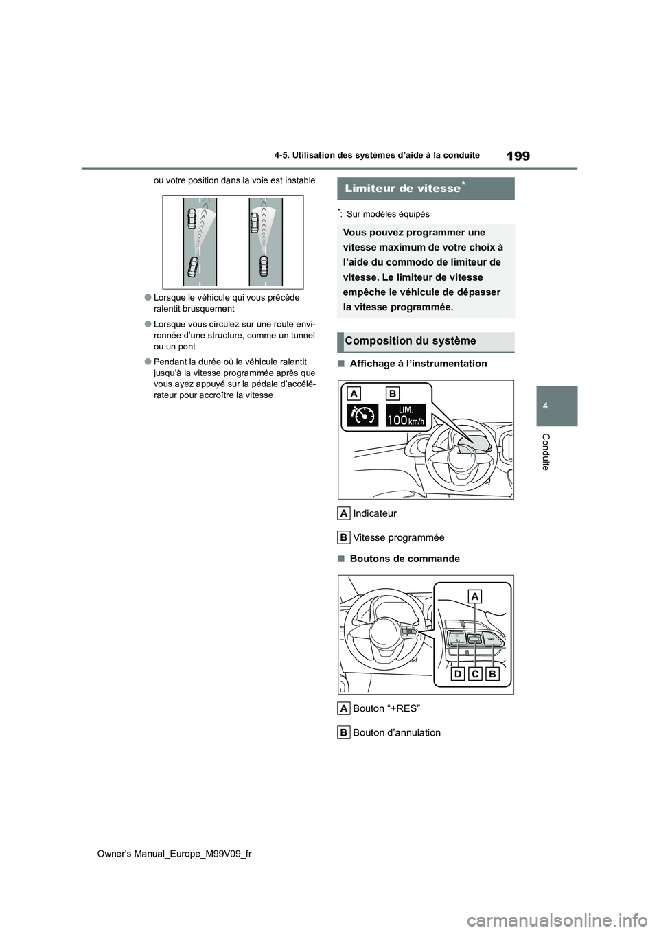 TOYOTA AYGO X 2022 Notices Demploi (in French) 199
4
Owner's Manual_Europe_M99V09_fr
4-5. Utilisation des systèmes d’aide à la conduite
Conduite
ou votre position dans la voie est instable
●Lorsque le véhicule qui vous précède
ralen TOYOTA AYGO X 2022 Notices Demploi (in French) 199
4
Owner's Manual_Europe_M99V09_fr
4-5. Utilisation des systèmes d’aide à la conduite
Conduite
ou votre position dans la voie est instable
●Lorsque le véhicule qui vous précède
ralen