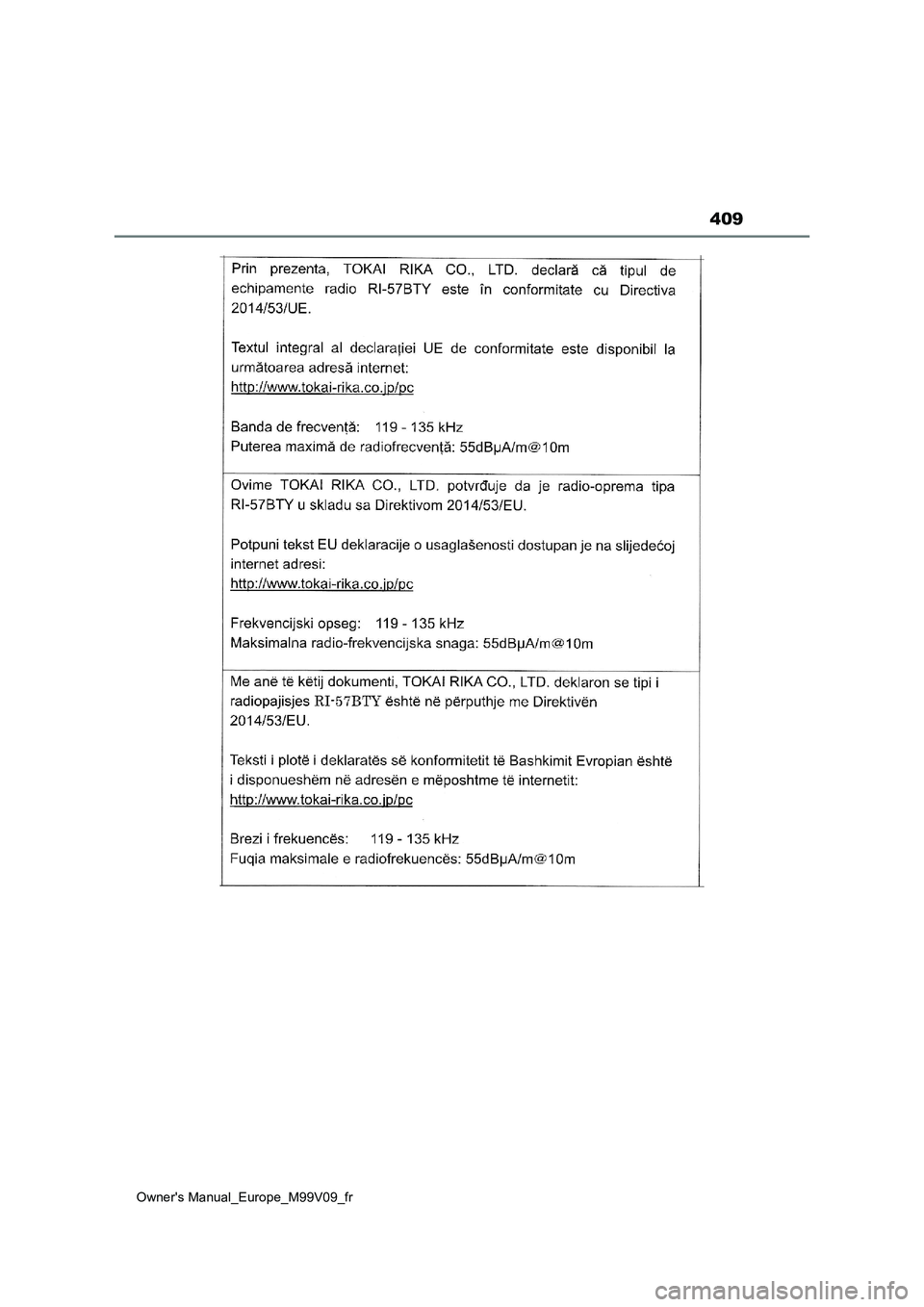TOYOTA AYGO X 2022 Notices Demploi (in French) 409
Owner's Manual_Europe_M99V09_fr TOYOTA AYGO X 2022 Notices Demploi (in French) 409
Owner's Manual_Europe_M99V09_fr