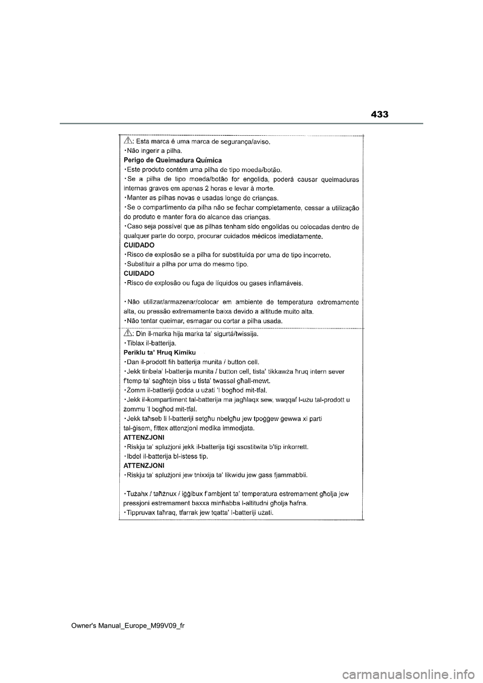 TOYOTA AYGO X 2022 Notices Demploi (in French) 433
Owner's Manual_Europe_M99V09_fr TOYOTA AYGO X 2022 Notices Demploi (in French) 433
Owner's Manual_Europe_M99V09_fr