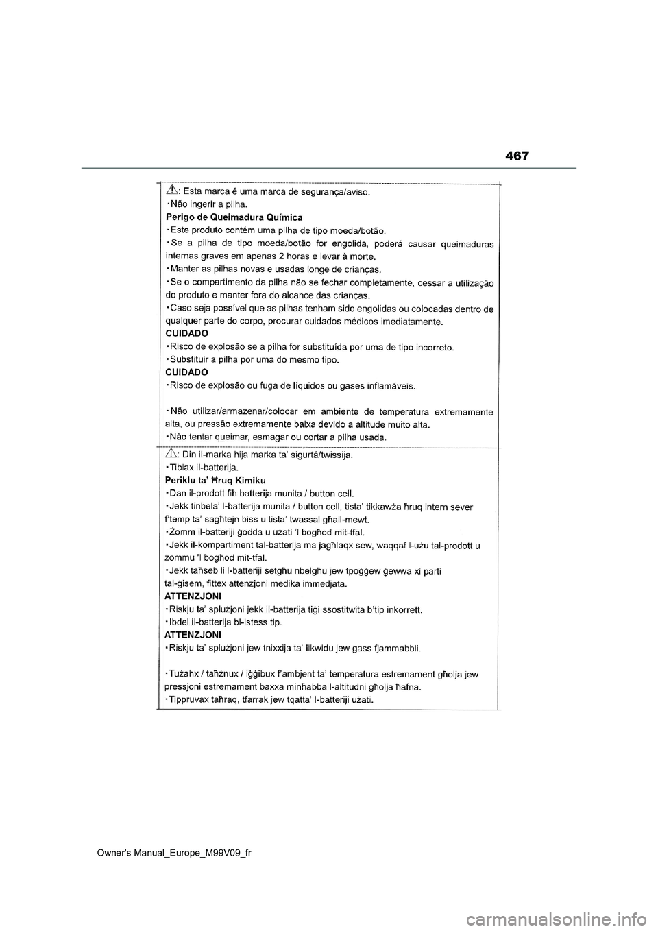 TOYOTA AYGO X 2022 Notices Demploi (in French) 467
Owner's Manual_Europe_M99V09_fr TOYOTA AYGO X 2022 Notices Demploi (in French) 467
Owner's Manual_Europe_M99V09_fr