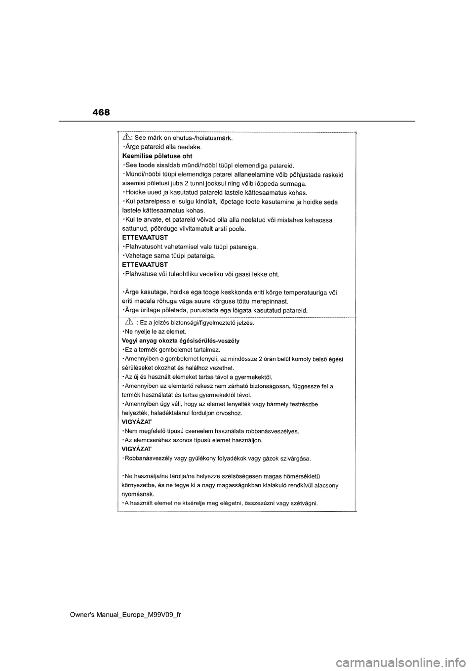 TOYOTA AYGO X 2022 Notices Demploi (in French) 468
Owner's Manual_Europe_M99V09_fr TOYOTA AYGO X 2022 Notices Demploi (in French) 468
Owner's Manual_Europe_M99V09_fr