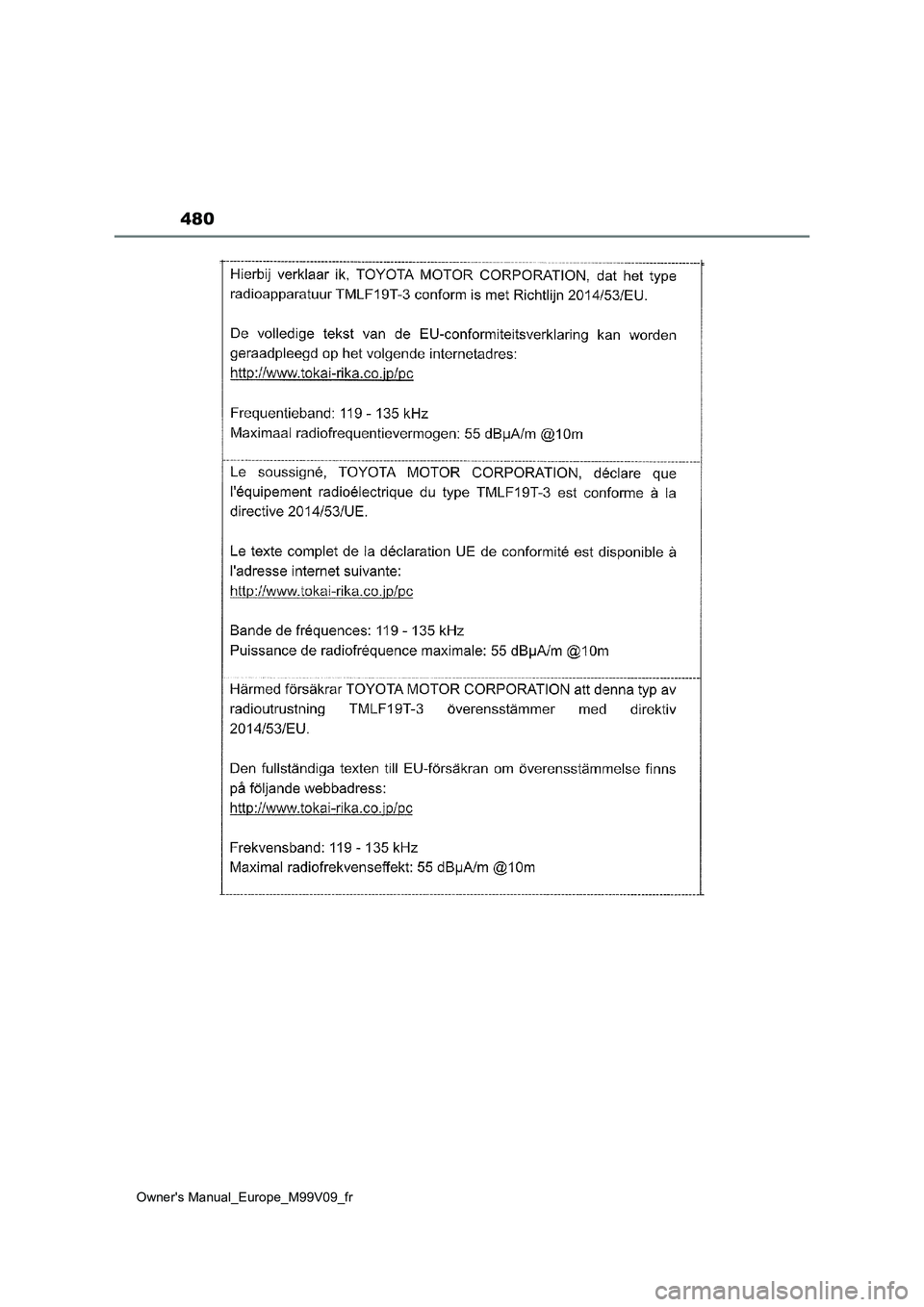 TOYOTA AYGO X 2022 Notices Demploi (in French) 480
Owner's Manual_Europe_M99V09_fr TOYOTA AYGO X 2022 Notices Demploi (in French) 480
Owner's Manual_Europe_M99V09_fr