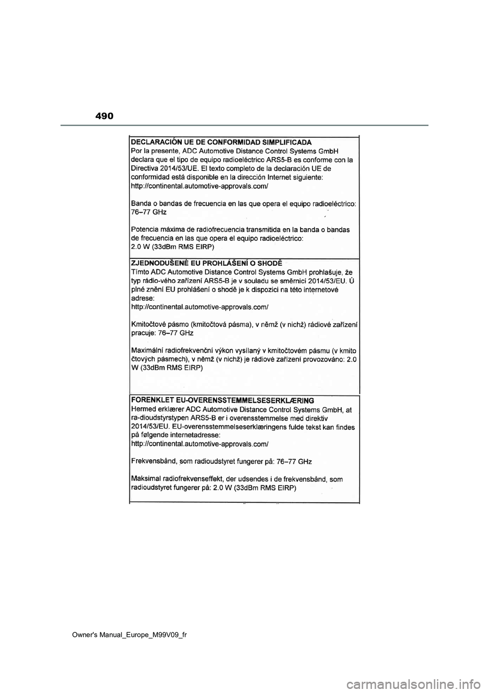 TOYOTA AYGO X 2022  Notices Demploi (in French) 490
Owner's Manual_Europe_M99V09_fr 