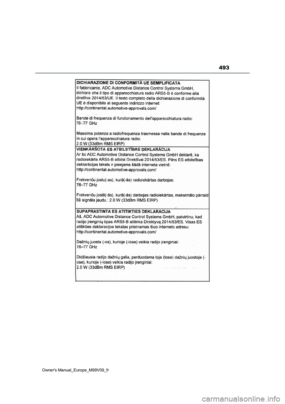 TOYOTA AYGO X 2022  Notices Demploi (in French) 493
Owner's Manual_Europe_M99V09_fr 