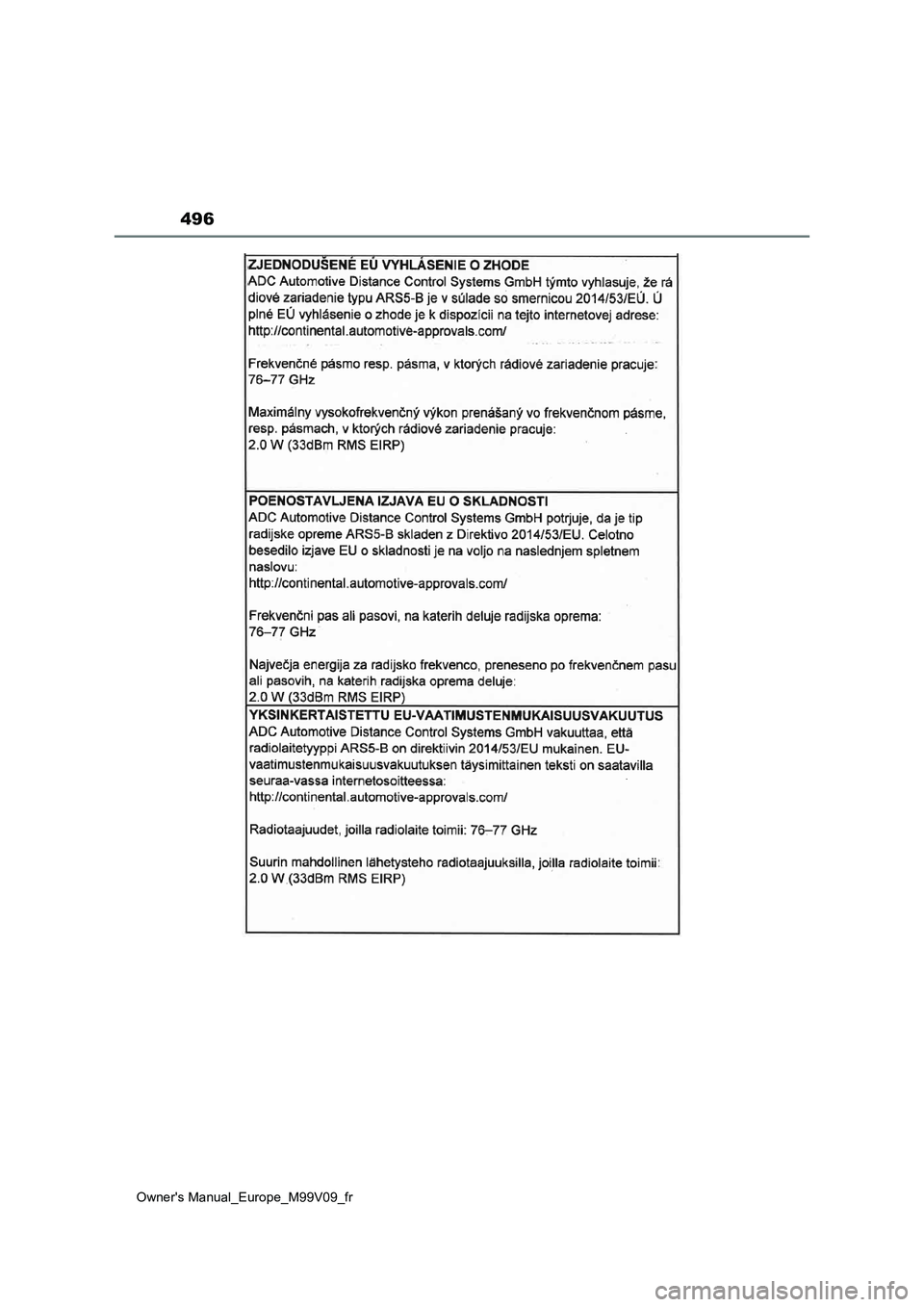 TOYOTA AYGO X 2022  Notices Demploi (in French) 496
Owner's Manual_Europe_M99V09_fr 