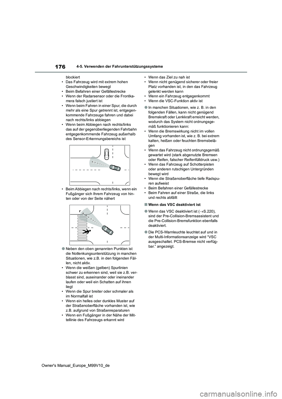 TOYOTA AYGO X 2022 Betriebsanleitungen (in German) 176
Owner's Manual_Europe_M99V10_de
4-5. Verwenden der Fahrunterstützungssysteme
blockiert • Das Fahrzeug wird mit extrem hohen Geschwindigkeiten bewegt
• Beim Befahren einer Gefällestreck TOYOTA AYGO X 2022 Betriebsanleitungen (in German) 176
Owner's Manual_Europe_M99V10_de
4-5. Verwenden der Fahrunterstützungssysteme
blockiert • Das Fahrzeug wird mit extrem hohen Geschwindigkeiten bewegt
• Beim Befahren einer Gefällestreck