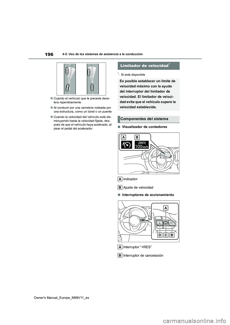 TOYOTA AYGO X 2022 Manuale de Empleo (in Spanish) 196
Owner's Manual_Europe_M99V11_es
4-5. Uso de los sistemas de asistencia a la conducción
●Cuando el vehículo que le precede dece- lera repentinamente
●Al conducir por una carretera rodeada TOYOTA AYGO X 2022 Manuale de Empleo (in Spanish) 196
Owner's Manual_Europe_M99V11_es
4-5. Uso de los sistemas de asistencia a la conducción
●Cuando el vehículo que le precede dece- lera repentinamente
●Al conducir por una carretera rodeada