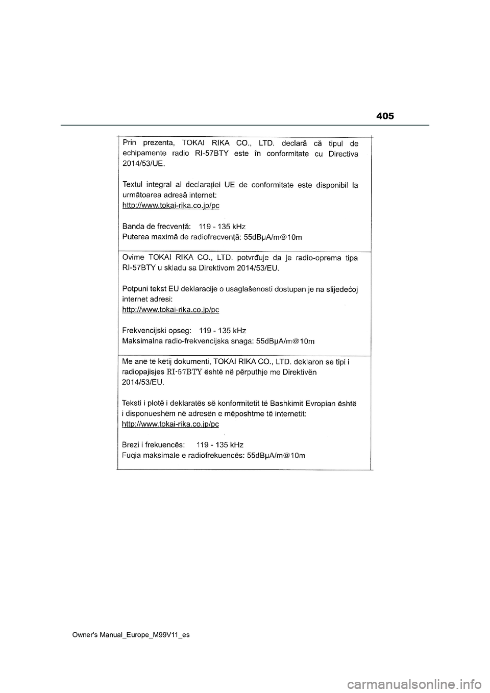 TOYOTA AYGO X 2022 Manuale de Empleo (in Spanish) 405
Owner's Manual_Europe_M99V11_es TOYOTA AYGO X 2022 Manuale de Empleo (in Spanish) 405
Owner's Manual_Europe_M99V11_es