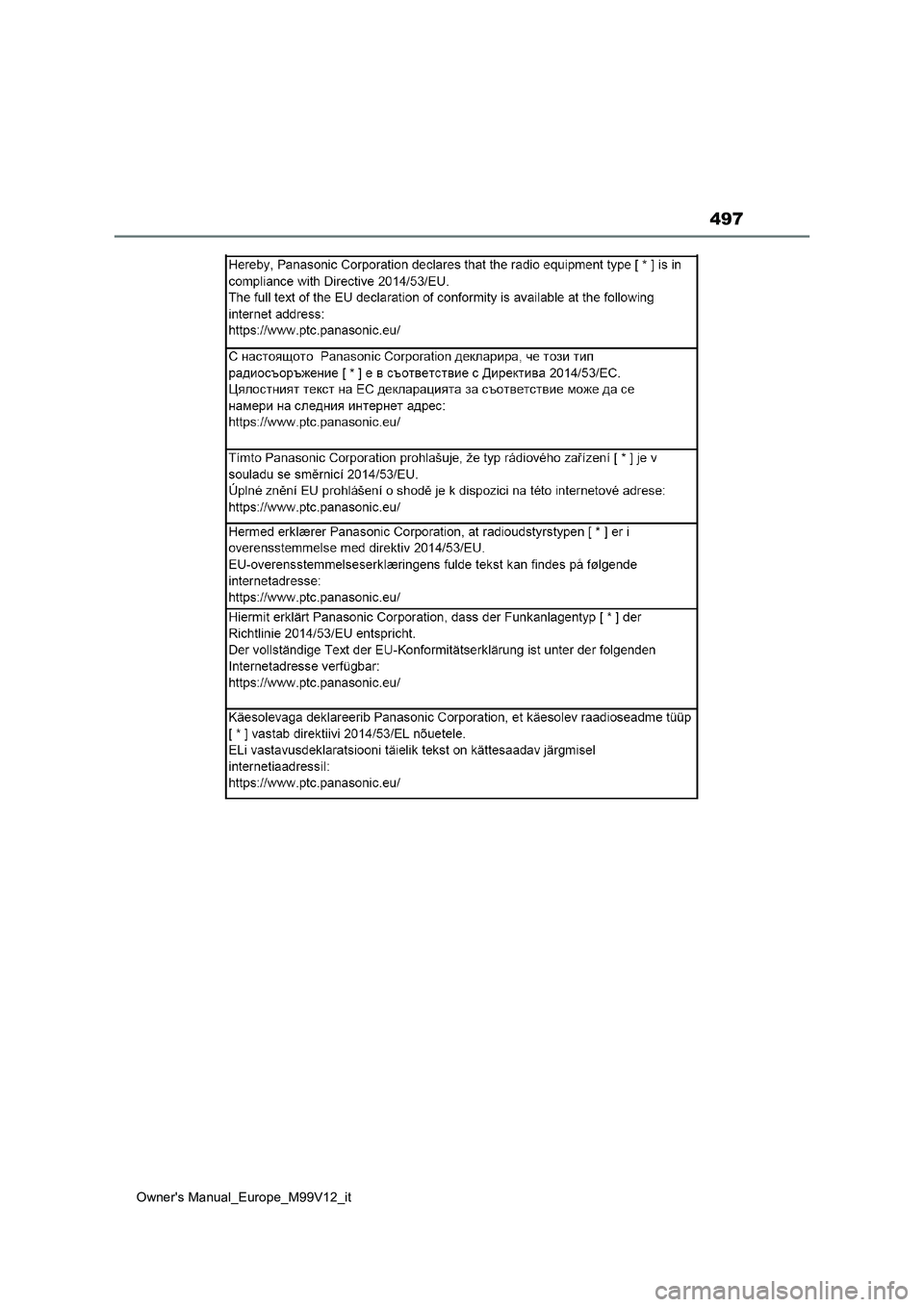 TOYOTA AYGO X 2022  Manuale duso (in Italian) 497
Owner's Manual_Europe_M99V12_it 