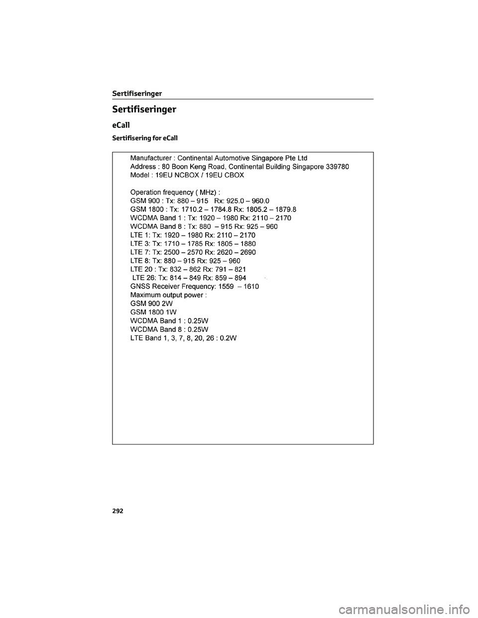 TOYOTA AYGO X 2022  Instruksjoner for bruk (in Norwegian) Sertifiseringer
eCall
Sertifisering for eCall
Sertifiseringer
292 
