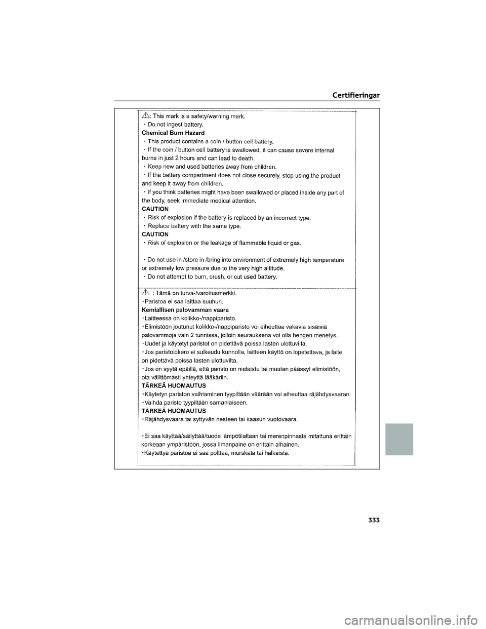TOYOTA AYGO X 2022  Bruksanvisningar (in Swedish) Certifieringar
333  TOYOTA AYGO X 2022  Bruksanvisningar (in Swedish) Certifieringar
333