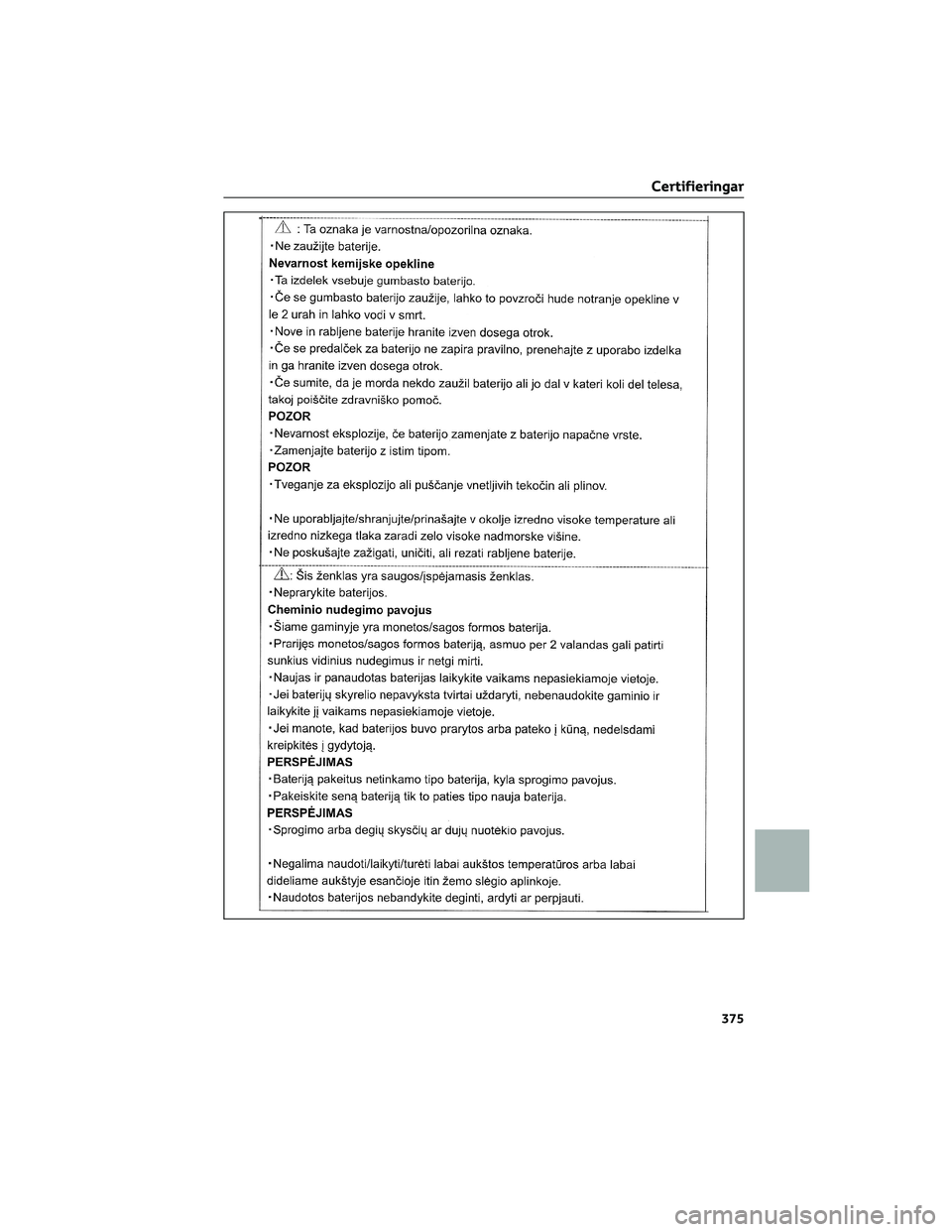 TOYOTA AYGO X 2022  Bruksanvisningar (in Swedish) Certifieringar
375 