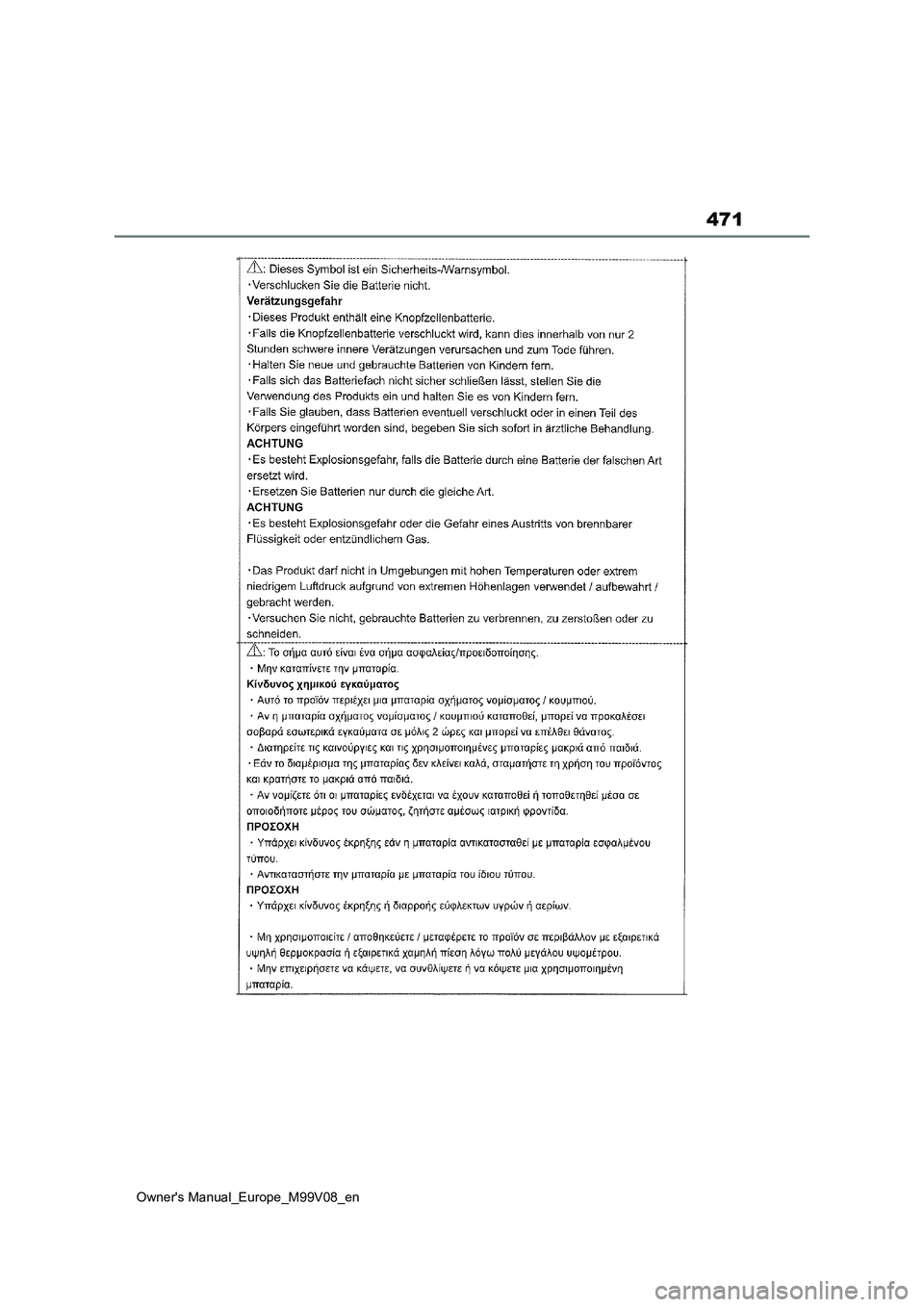 TOYOTA AYGO X 2022 ΟΔΗΓΌΣ ΧΡΉΣΗΣ (in Greek) 471
Owners Manual_Europe_M99V08_en TOYOTA AYGO X 2022 ΟΔΗΓΌΣ ΧΡΉΣΗΣ (in Greek) 471
Owners Manual_Europe_M99V08_en