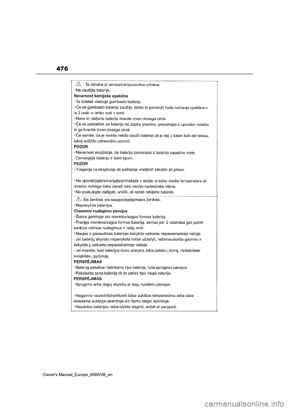 TOYOTA AYGO X 2022 ΟΔΗΓΌΣ ΧΡΉΣΗΣ (in Greek) 476
Owners Manual_Europe_M99V08_en TOYOTA AYGO X 2022 ΟΔΗΓΌΣ ΧΡΉΣΗΣ (in Greek) 476
Owners Manual_Europe_M99V08_en