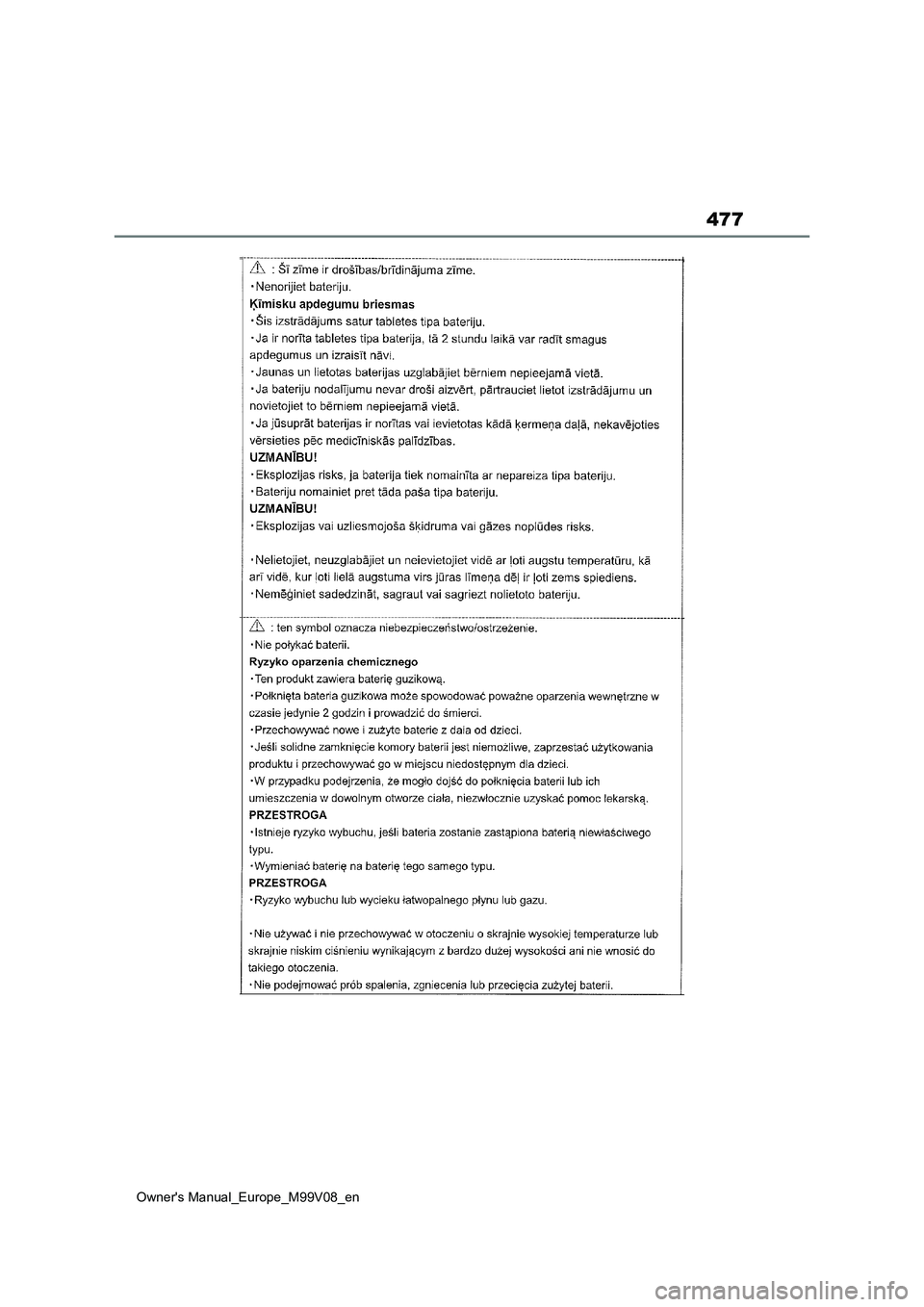 TOYOTA AYGO X 2022 ΟΔΗΓΌΣ ΧΡΉΣΗΣ (in Greek) 477
Owners Manual_Europe_M99V08_en TOYOTA AYGO X 2022 ΟΔΗΓΌΣ ΧΡΉΣΗΣ (in Greek) 477
Owners Manual_Europe_M99V08_en