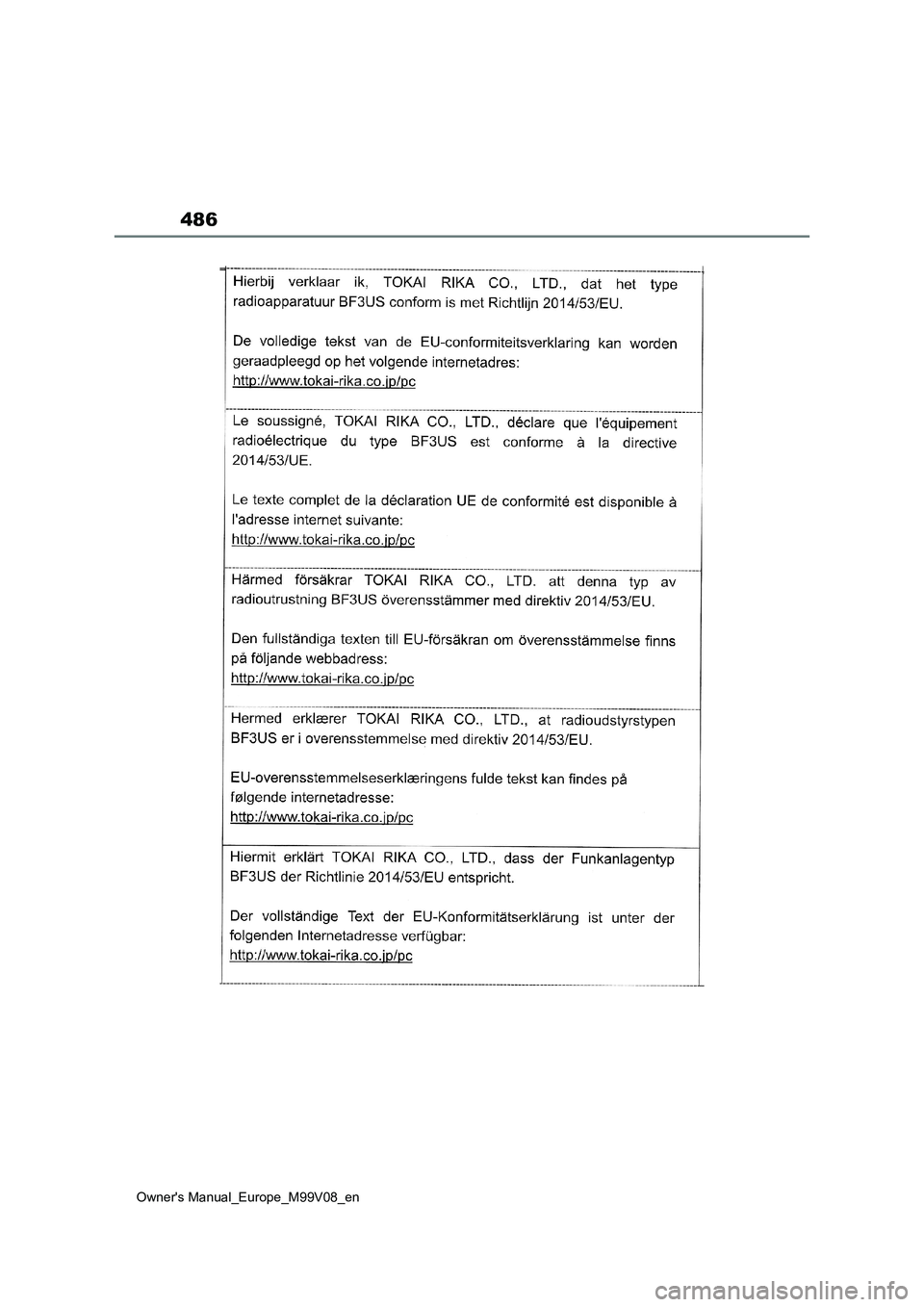 TOYOTA AYGO X 2022  ΟΔΗΓΌΣ ΧΡΉΣΗΣ (in Greek) 486
Owners Manual_Europe_M99V08_en  TOYOTA AYGO X 2022  ΟΔΗΓΌΣ ΧΡΉΣΗΣ (in Greek) 486
Owners Manual_Europe_M99V08_en