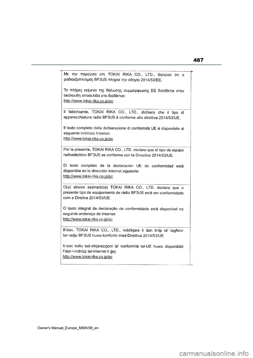 TOYOTA AYGO X 2022  ΟΔΗΓΌΣ ΧΡΉΣΗΣ (in Greek) 487
Owners Manual_Europe_M99V08_en  TOYOTA AYGO X 2022  ΟΔΗΓΌΣ ΧΡΉΣΗΣ (in Greek) 487
Owners Manual_Europe_M99V08_en