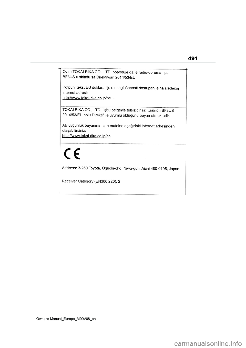 TOYOTA AYGO X 2022  ΟΔΗΓΌΣ ΧΡΉΣΗΣ (in Greek) 491
Owners Manual_Europe_M99V08_en  TOYOTA AYGO X 2022  ΟΔΗΓΌΣ ΧΡΉΣΗΣ (in Greek) 491
Owners Manual_Europe_M99V08_en
