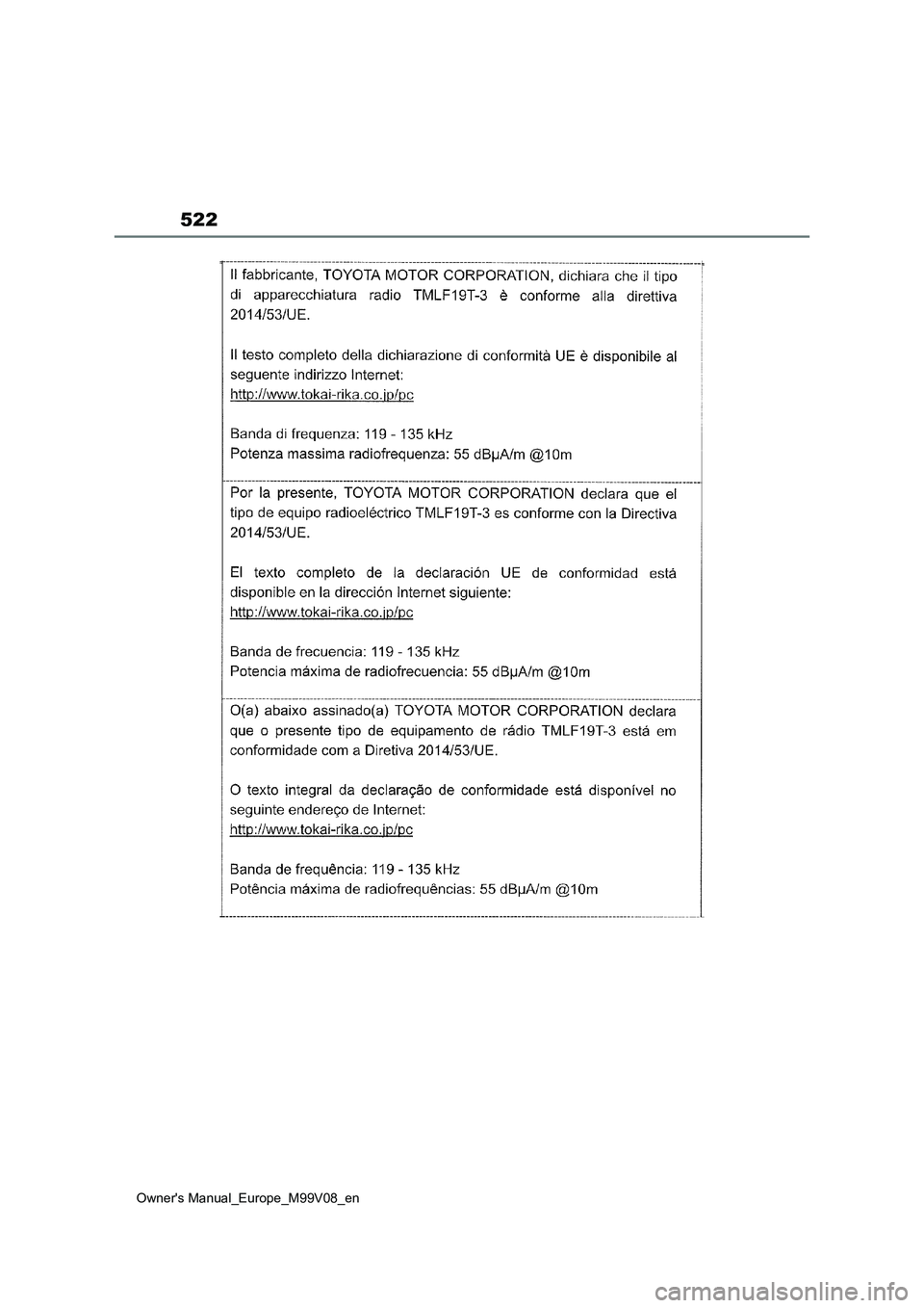 TOYOTA AYGO X 2022 ΟΔΗΓΌΣ ΧΡΉΣΗΣ (in Greek) 522
Owners Manual_Europe_M99V08_en TOYOTA AYGO X 2022 ΟΔΗΓΌΣ ΧΡΉΣΗΣ (in Greek) 522
Owners Manual_Europe_M99V08_en