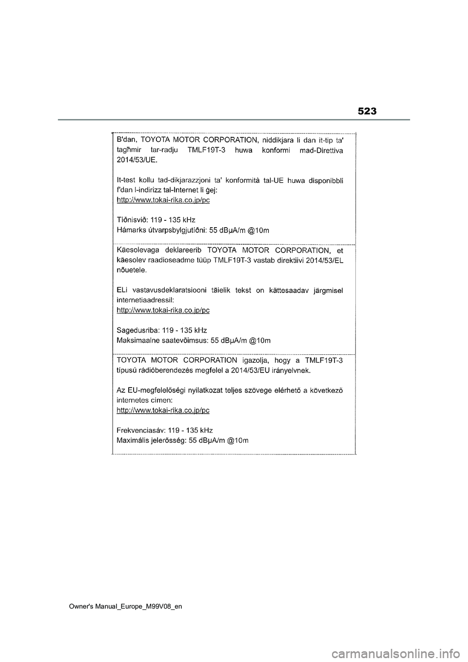 TOYOTA AYGO X 2022 ΟΔΗΓΌΣ ΧΡΉΣΗΣ (in Greek) 523
Owners Manual_Europe_M99V08_en TOYOTA AYGO X 2022 ΟΔΗΓΌΣ ΧΡΉΣΗΣ (in Greek) 523
Owners Manual_Europe_M99V08_en