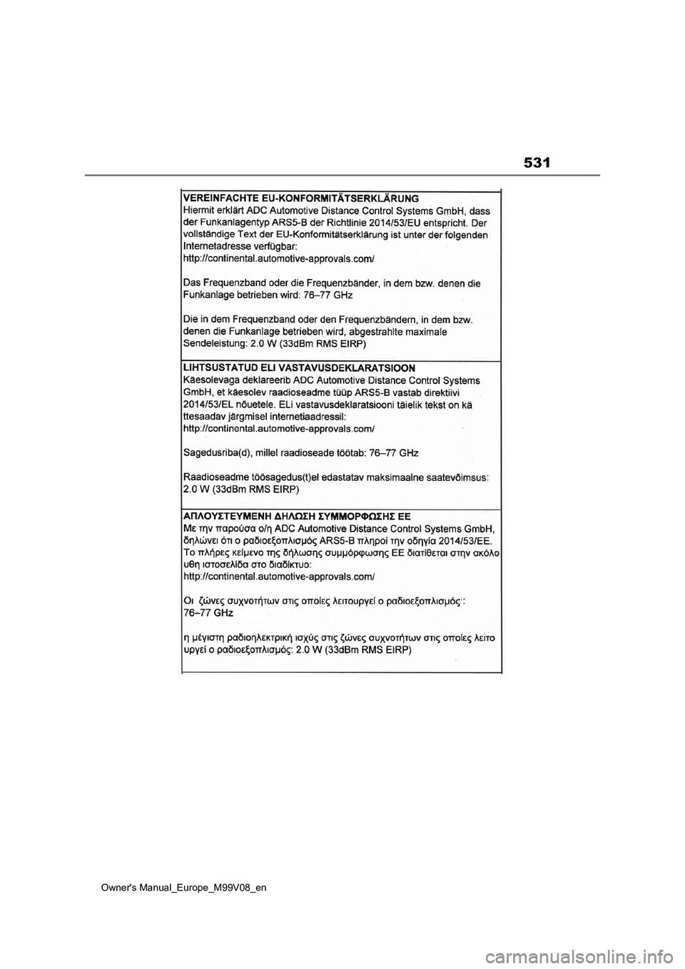 TOYOTA AYGO X 2022 ΟΔΗΓΌΣ ΧΡΉΣΗΣ (in Greek) 531
Owners Manual_Europe_M99V08_en TOYOTA AYGO X 2022 ΟΔΗΓΌΣ ΧΡΉΣΗΣ (in Greek) 531
Owners Manual_Europe_M99V08_en