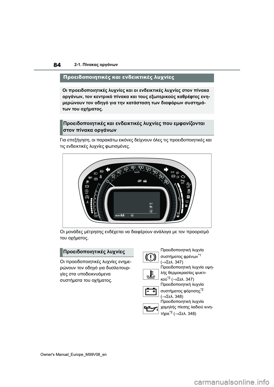 TOYOTA AYGO X 2022 ΟΔΗΓΌΣ ΧΡΉΣΗΣ (in Greek) 84
Owners Manual_Europe_M99V08_en
2-1. Πίνακας οργάνων
2-1.Πίνακας οργάνων
Για επεξήγηση, οι παρακάτω εικόνες δείχνουν όλες τις TOYOTA AYGO X 2022 ΟΔΗΓΌΣ ΧΡΉΣΗΣ (in Greek) 84
Owners Manual_Europe_M99V08_en
2-1. Πίνακας οργάνων
2-1.Πίνακας οργάνων
Για επεξήγηση, οι παρακάτω εικόνες δείχνουν όλες τις
