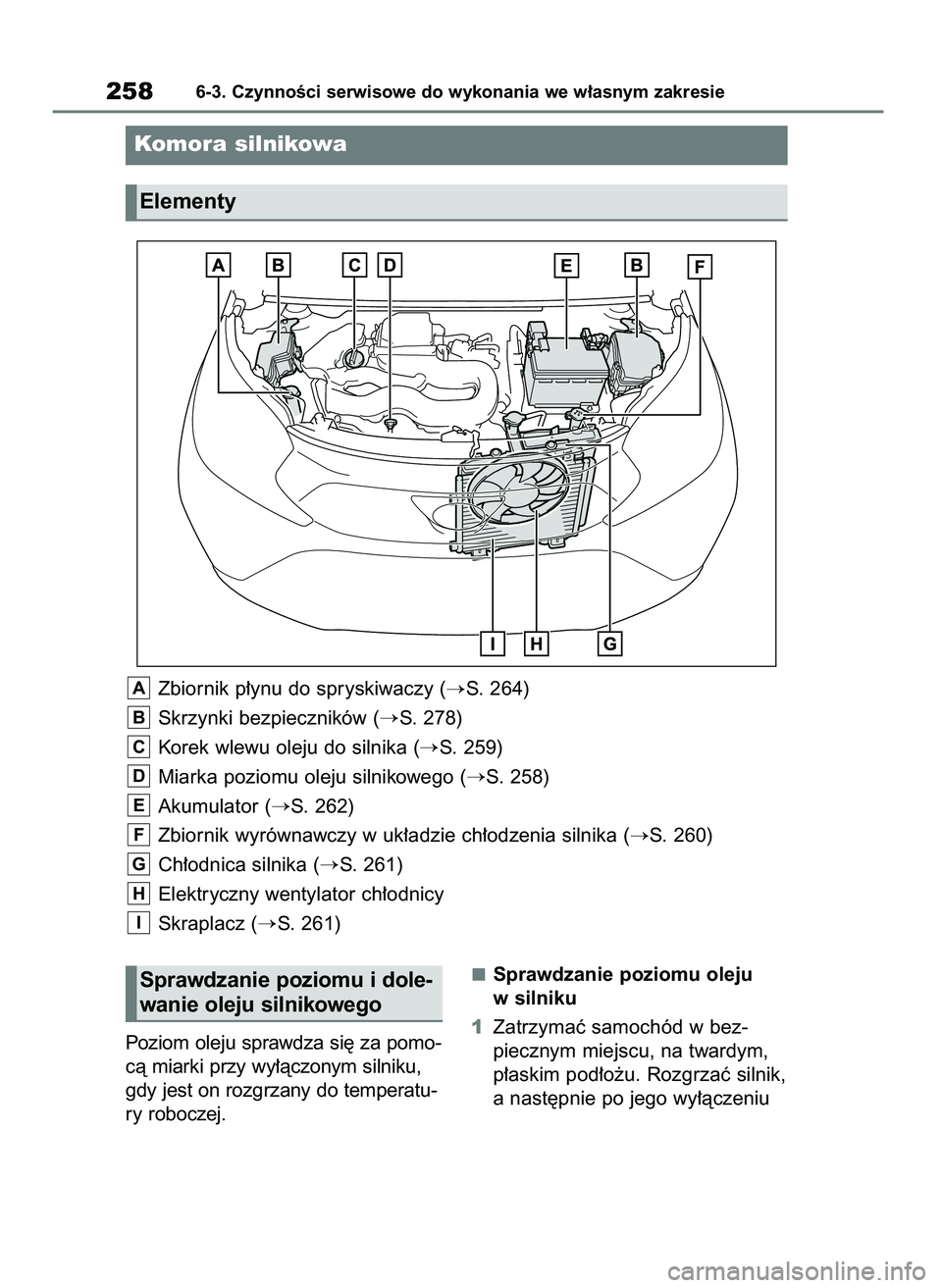 TOYOTA AYGO X 2022 Instrukcja obsługi (in Polish) Poziom oleju sprawdza si´ za pomo-
cà miarki przy wy∏àczonym silniku,
gdy jest on rozgrzany do temperatu-
ry roboczej.Sprawdzanie poziomu oleju
w silniku
1Zatrzymaç samochód w bez-
piecznym mie TOYOTA AYGO X 2022 Instrukcja obsługi (in Polish) Poziom oleju sprawdza si´ za pomo-
cà miarki przy wy∏àczonym silniku,
gdy jest on rozgrzany do temperatu-
ry roboczej.Sprawdzanie poziomu oleju
w silniku
1Zatrzymaç samochód w bez-
piecznym mie